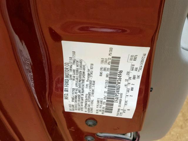 1FAFP34N07W364946 - 2007 FORD FOCUS ZX4 BURGUNDY photo 10