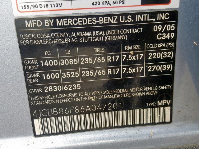 4JGBB86E86A047201 - 2006 MERCEDES-BENZ ML 350 BLUE photo 10