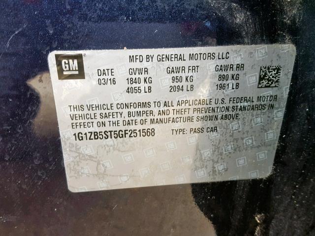 1G1ZB5ST5GF251568 - 2016 CHEVROLET MALIBU LS Mavi foto 10