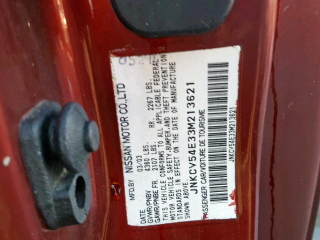 JNKCV54E33M213621 - 2003 INFINITI G35 勃艮第红 照片 10