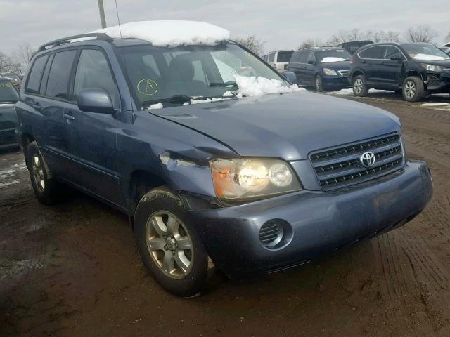 JTEGD21A120045632 - 2002 TOYOTA HIGHLANDER BLUE photo 1