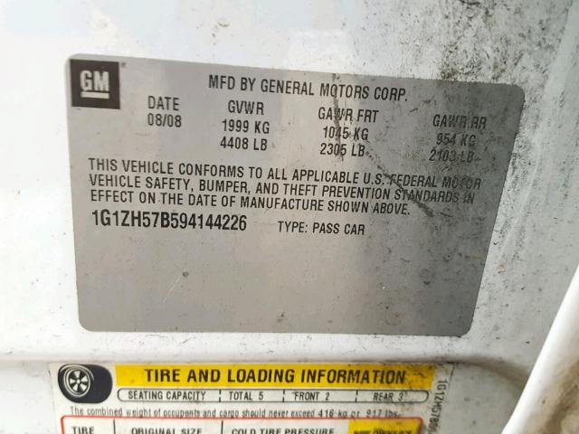 1G1ZH57B594144226 - 2009 CHEVROLET MALIBU 1LT 白色 照片 10