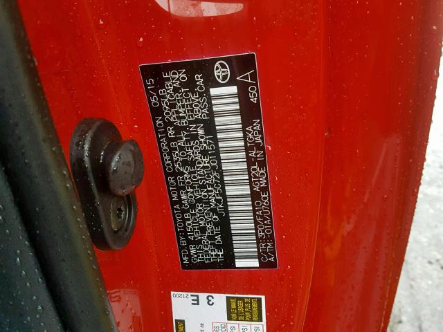 JTKJF5C72FJ011571 - 2015 TOYOTA SCION TC წითელი ფოტო 10