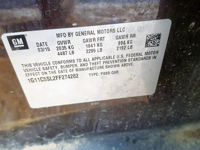 1G11C5SL2FF274282 - 2015 CHEVROLET MALIBU 1LT 黑色 照片 10