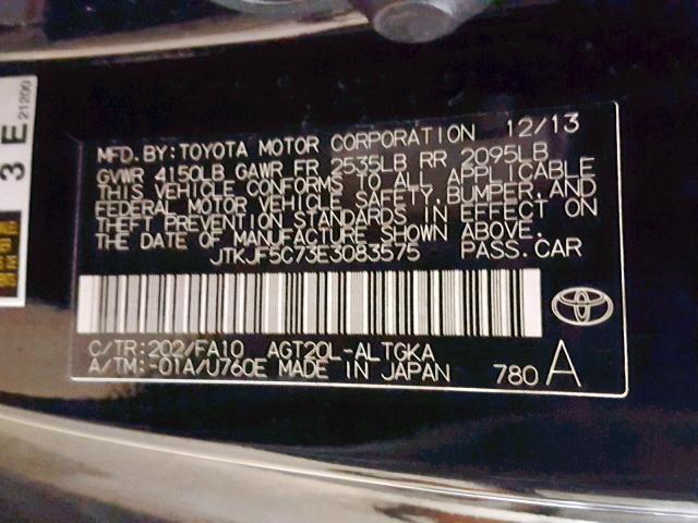 JTKJF5C73E3083575 - 2014 TOYOTA SCION TC შავი ფოტო 10