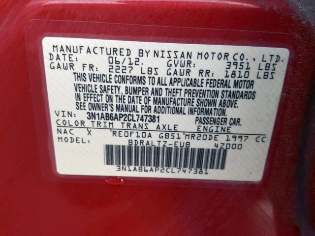 3N1AB6AP2CL747381 - 2012 NISSAN SENTRA 2.0 RED photo 10