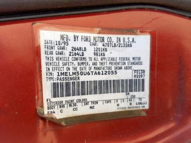 1MELM50U6TA612055 - 1996 MERCURY SABLE GS RED photo 10