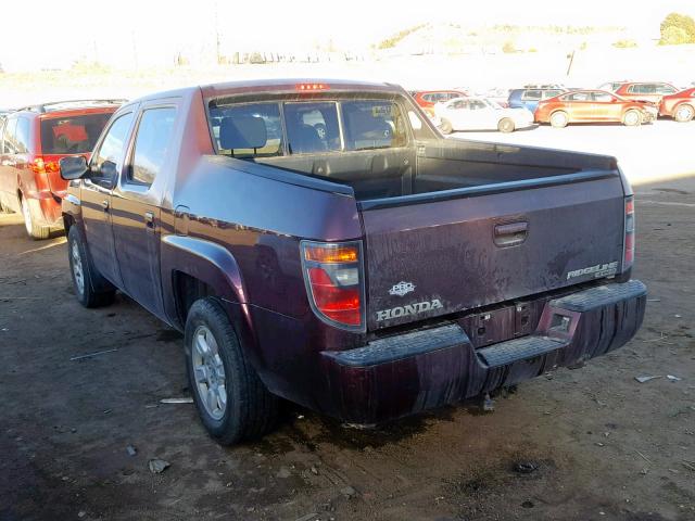 2HJYK16467H510450 - 2007 HONDA RIDGELINE MAROON photo 3