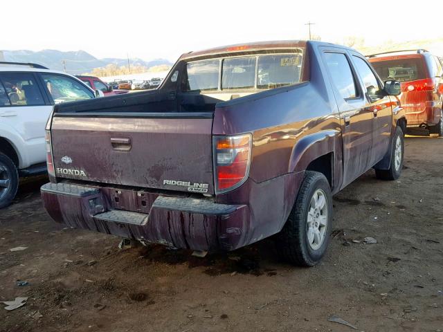 2HJYK16467H510450 - 2007 HONDA RIDGELINE MAROON photo 4