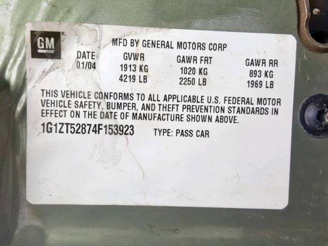 1G1ZT52874F153923 - 2004 CHEVROLET MALIBU LS GREEN photo 10