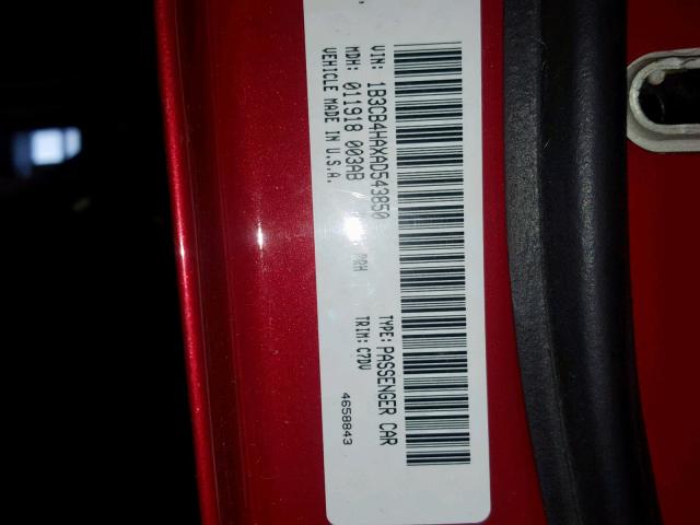 1B3CB4HAXAD543850 - 2010 DODGE CALIBER SX RED photo 10