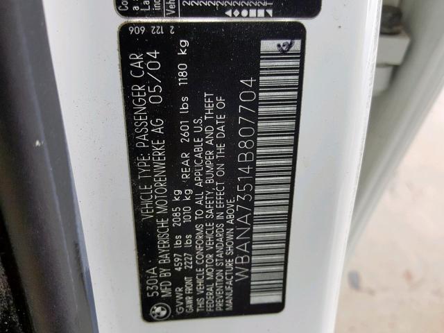 WBANA73514B807704 - 2004 BMW 530 I Ақ фото 10