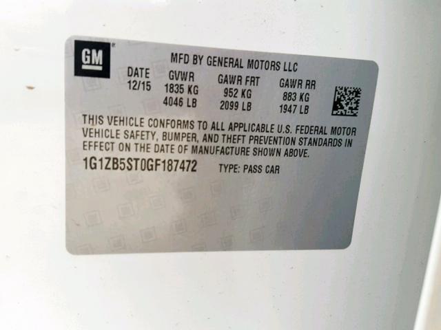 1G1ZB5ST0GF187472 - 2016 CHEVROLET MALIBU LS თეთრი ფოტო 10