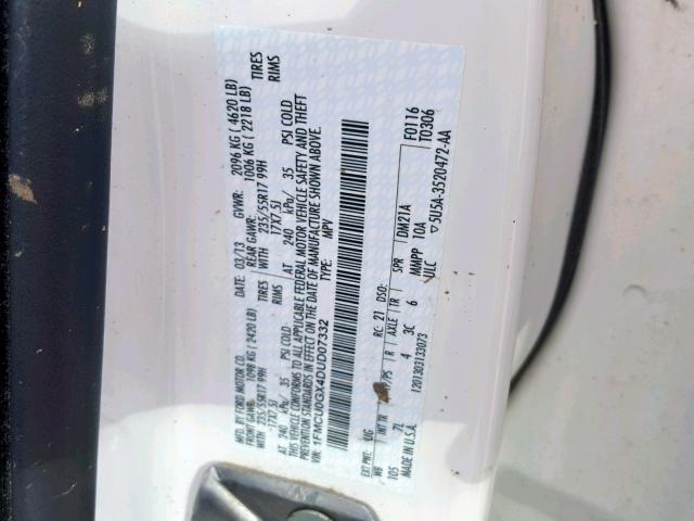 1FMCU0GX4DUD07332 - 2013 FORD ESCAPE SE WHITE photo 10