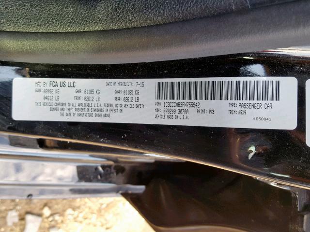 1C3CCCAB3FN755942 - 2015 CHRYSLER 200 LIMITE შავი ფოტო 10