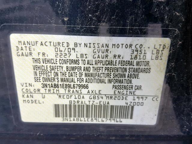 3N1AB61E89L679966 - 2009 NISSAN SENTRA 2.0 BLUE photo 10