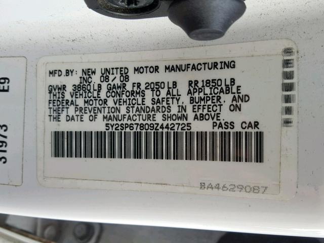 5Y2SP67809Z442725 - 2009 PONTIAC VIBE WHITE photo 10