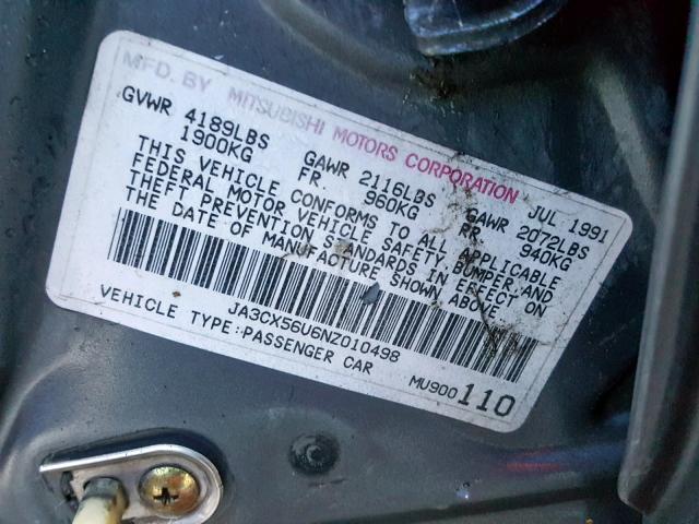 JA3CX56U6NZ010498 - 1992 MITSUBISHI GALANT VR- GRAY photo 10