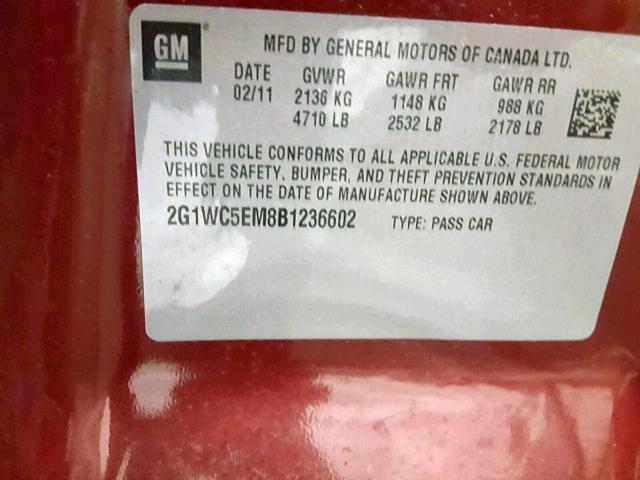 2G1WC5EM8B1236602 - 2011 CHEVROLET IMPALA LTZ BURGUNDY photo 10