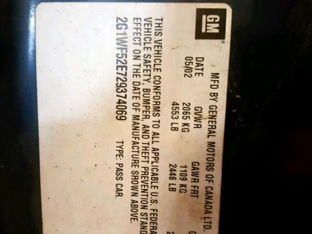 2G1WF52E729374069 - 2002 CHEVROLET IMPALA Mavi foto 10