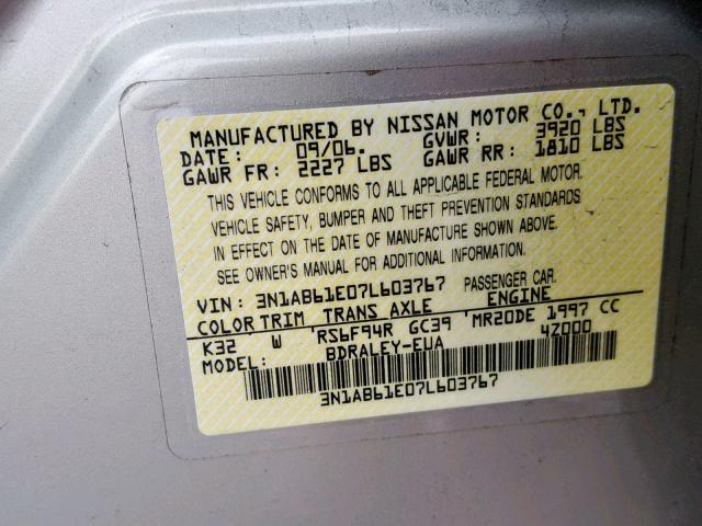 3N1AB61E07L603767 - 2007 NISSAN SENTRA 2.0 TAN photo 10