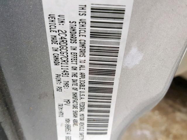2C4RDGCG7CR111491 - 2012 DODGE GRAND CARA ვერცხლისფერი ფოტო 10