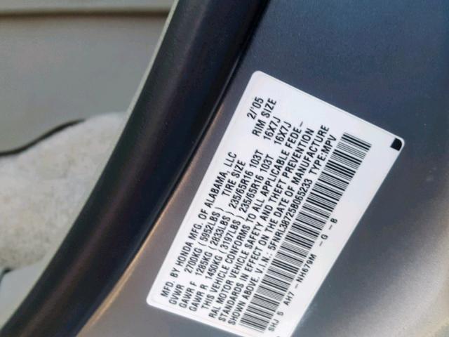 5FNRL38725B065233 - 2005 HONDA ODYSSEY EX GRAY photo 10