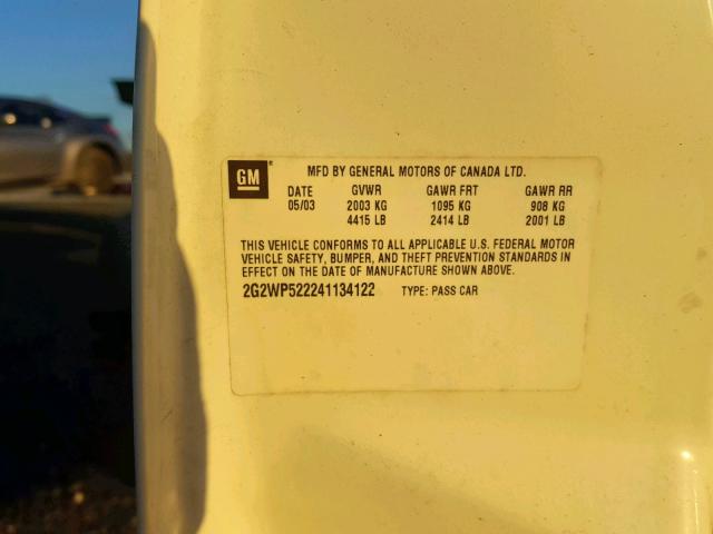 2G2WP522241134122 - 2004 PONTIAC GRAND PRIX WHITE photo 10