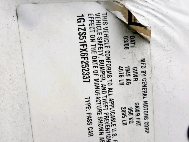 1G1ZS51FX6F252337 - 2006 CHEVROLET MALIBU LS თეთრი ფოტო 10