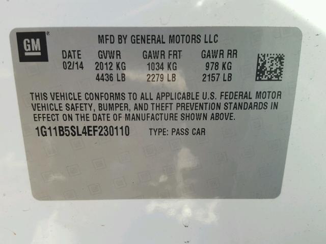 1G11B5SL4EF230110 - 2014 CHEVROLET MALIBU LS WHITE photo 10