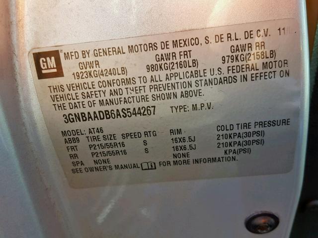 3GNBAADB6AS544267 - 2010 CHEVROLET HHR LS ვერცხლისფერი ფოტო 10