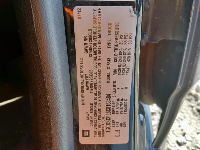 1GCDSCFE8C8163484 - 2012 CHEVROLET COLORADO L BLACK photo 10