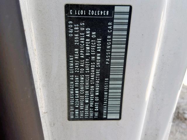 WVWAA7AJ9AW105118 - 2010 VOLKSWAGEN GOLF 白色 照片 10