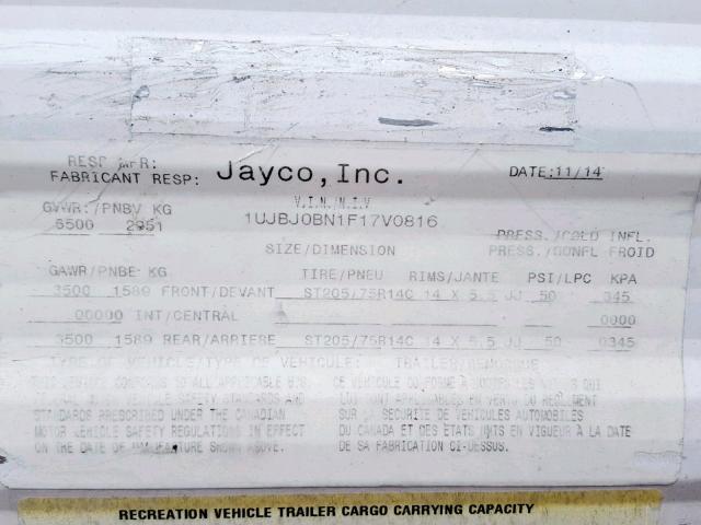 1UJBJ0BN1F17V0816 - 2015 JAYCO JAY FLIGHT  WHITE photo 10