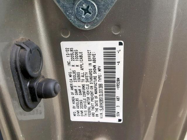 5J6YH28513L001386 - 2003 HONDA ELEMENT EX SILVER photo 10