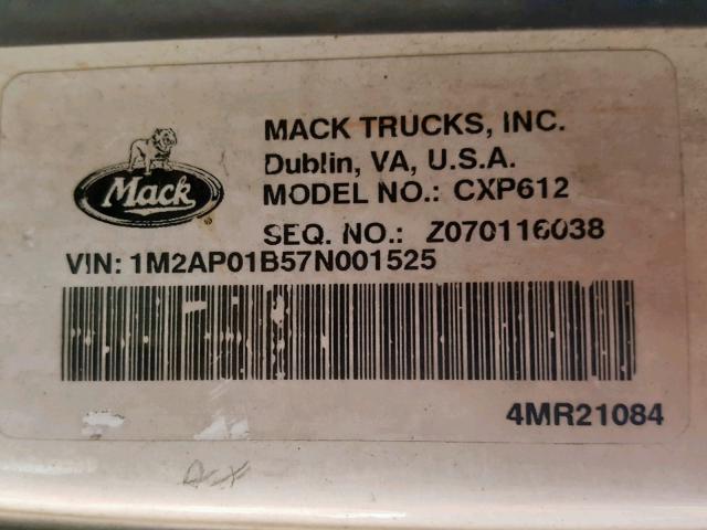 1M2AP01B57N001525 - 2007 MACK 600 CXP600 WHITE photo 10