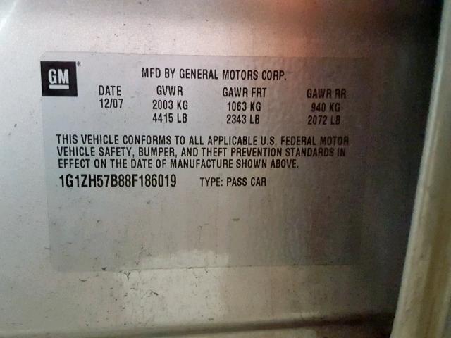 1G1ZH57B88F186019 - 2008 CHEVROLET MALIBU 1LT SILVER photo 10