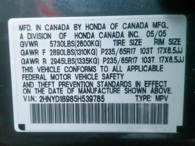 2HNYD18985H539785 - 2005 ACURA MDX TOURIN GREEN photo 10