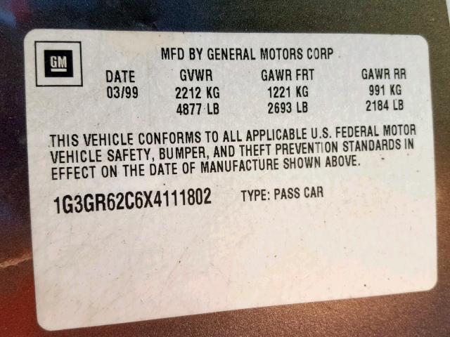 1G3GR62C6X4111802 - 1999 OLDSMOBILE AURORA GRAY photo 10