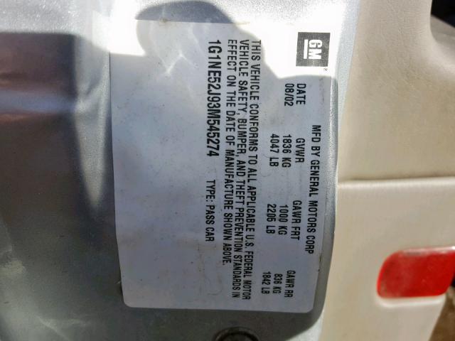 1G1NE52J93M545274 - 2003 CHEVROLET MALIBU LS SILVER photo 10