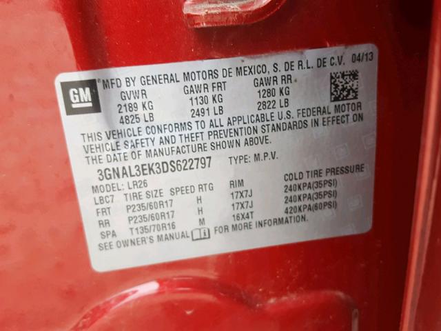 3GNAL3EK3DS622797 - 2013 CHEVROLET CAPTIVA LT Qırmızı foto 10