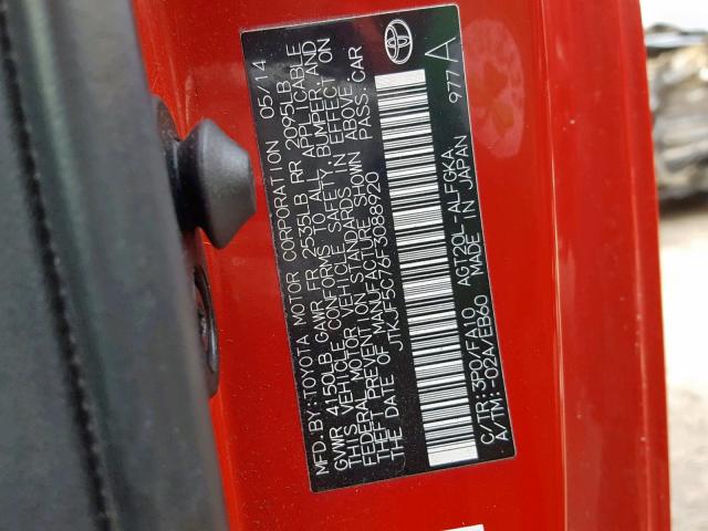 JTKJF5C76F3088920 - 2015 TOYOTA SCION TC RED photo 10