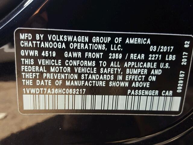1VWDT7A36HC063217 - 2017 VOLKSWAGEN PASSAT R-L BLACK photo 10
