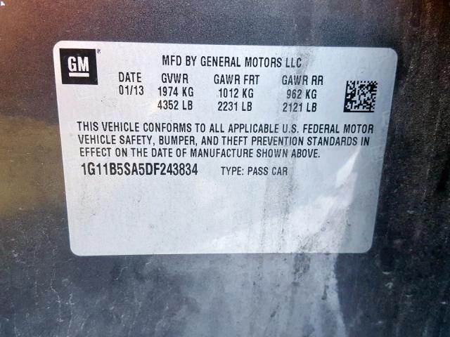 1G11B5SA5DF243834 - 2013 CHEVROLET MALIBU LS GRAY photo 10