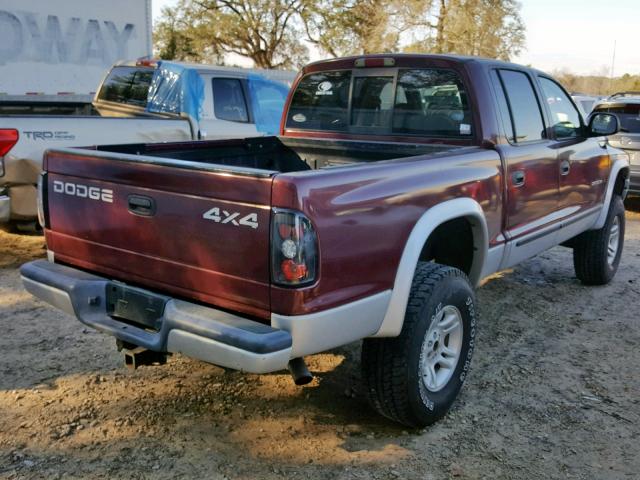 1B7HG48N32S666301 - 2002 DODGE DAKOTA QUA BURGUNDY photo 4