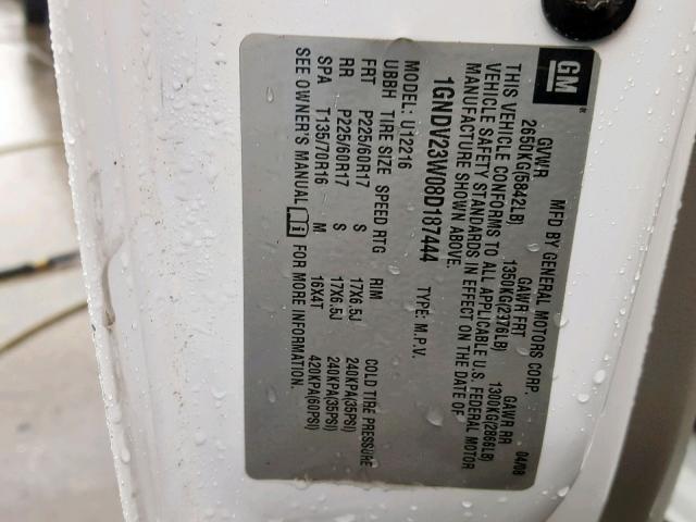 1GNDV23W08D187444 - 2008 CHEVROLET UPLANDER L Ağ foto 10