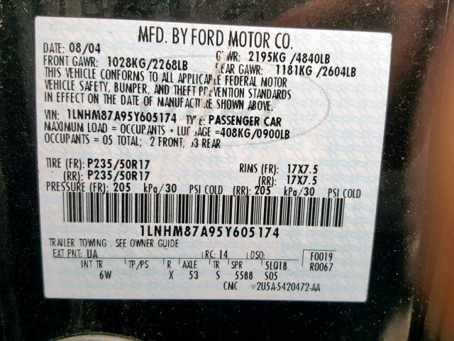 1LNHM87A95Y605174 - 2005 LINCOLN LS BLACK photo 10