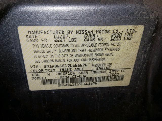 3N1AB61E17L661676 - 2007 NISSAN SENTRA 2.0 SILVER photo 10