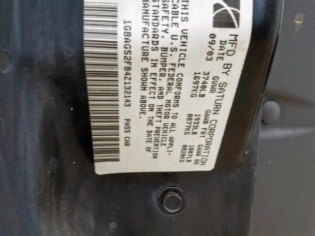 1G8AG52F84Z132143 - 2004 SATURN ION LEVEL WHITE photo 10