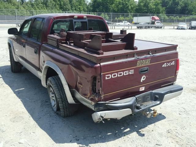 1B7HG48N62S537811 - 2002 DODGE DAKOTA QUA BURGUNDY photo 3